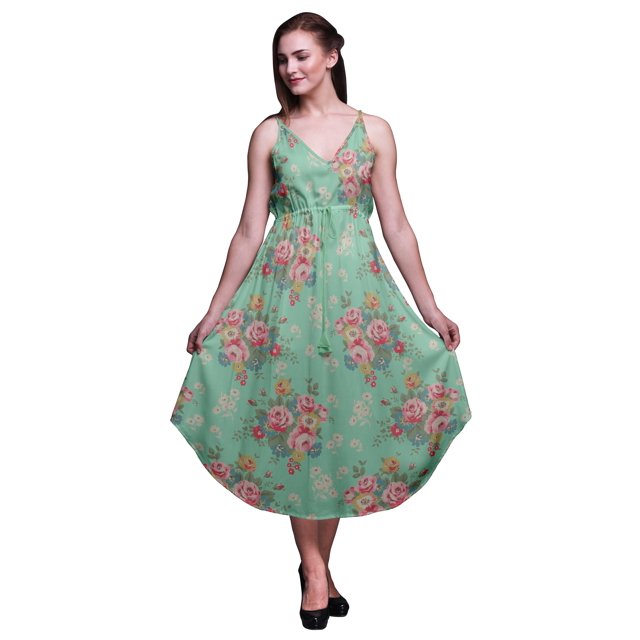 Bimba Robe Midi d'Été à Imprimé Floral pour Femme à Col en V Tenue de Villégiature de Vacances-TP