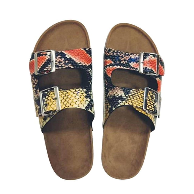 Women's Two Strap Slide Sandals Non-slip Beach Sandals Fashion Flat Slippers