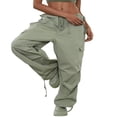 thumbnail image 1 of Women Grunge Drawstring Cargo Pants Loose Side Big Pockets Solid Color Casual Summer Spring Long Sports Trousers Green S, 1 of 5