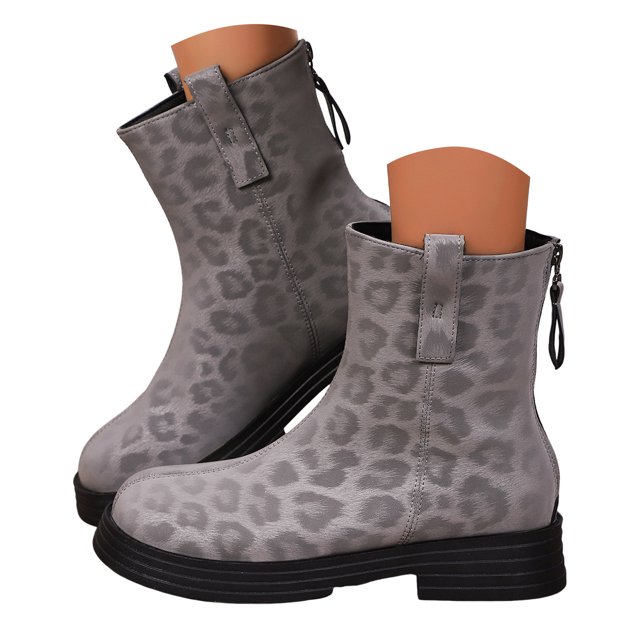 Mepaouo Bottes Chelsea pour Femmes à Bout Carré, Léopard, à Enfiler, Bottillons, Bottes de Combat d'Hiver pour Robe