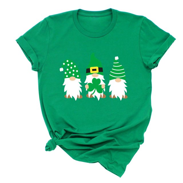 Pompotops T-Shirt Décontracté pour Femmes Imprimé Fête de la Saint-Patrick à Manches Courtes