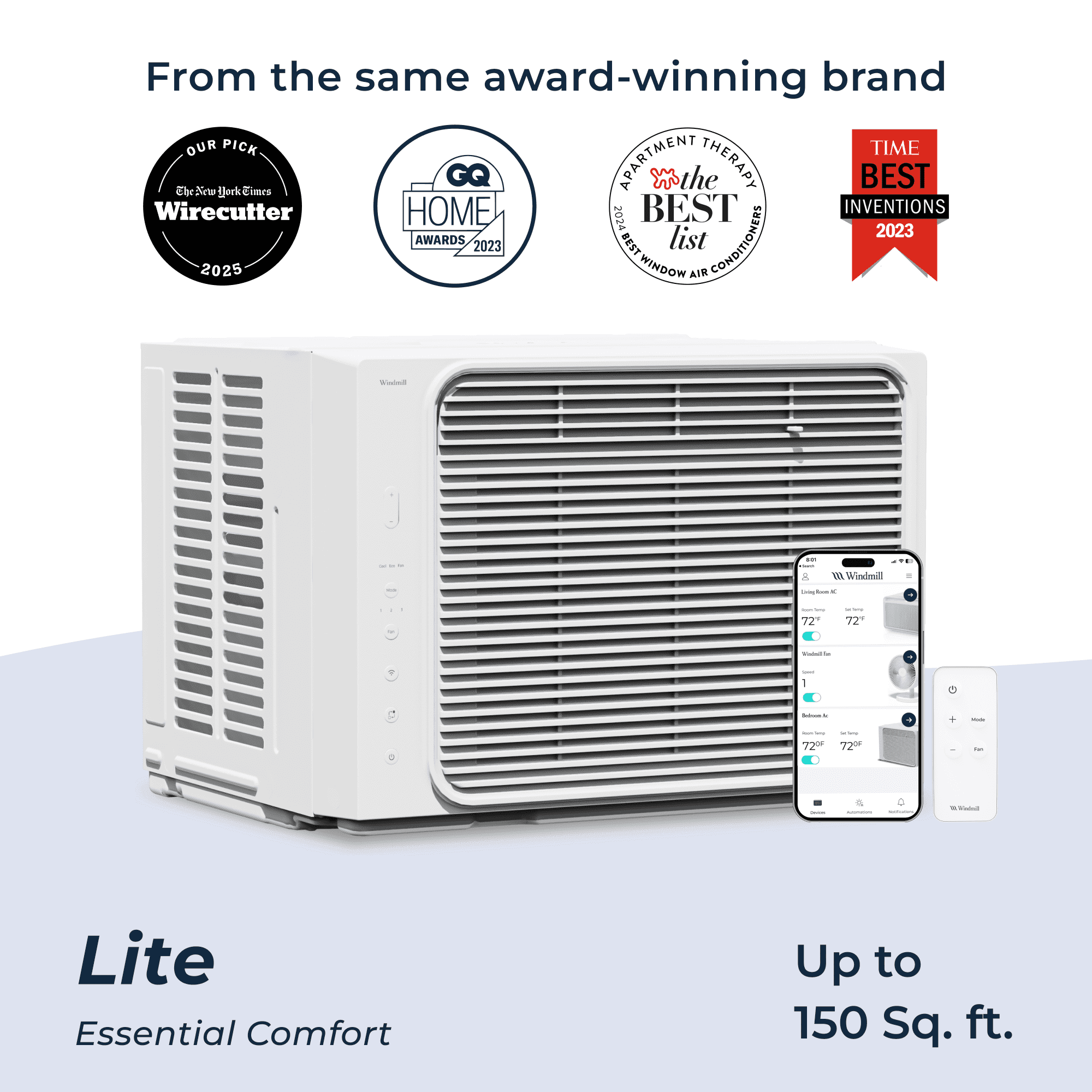 Windmill 5,000 BTU Window Air Conditioner - Lite Series - Quiet & Smart, Cools up to 150 Sq. Ft. - App/Wi-Fi, Remote Control, Voice
