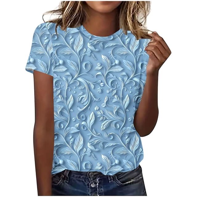 Hauts d'Été pour Femmes DYTTDG T-shirt à Fleurs Mode pour Femmes Grande Taille Col Rond Manches Courtes Décontracté Ample Tee Haut Hauts pour Femmes Liquidation Moins de 10 Multicolore,G