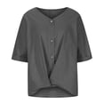 thumbnail image 3 of asjyhkr Womens Linen T Shirts Loose Fitting V Neck Button Lightweight Summer Tops Solid Color Tees, 3 of 7