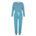 thumbnail image 4 of Posijego Ensemble Femme 2 Pcs Tenue Rayée Décontractée Manches Longues Col Ras du Cou Hauts Pantalons à Cordon Ensembles Détente P-5TG, 4 of 5