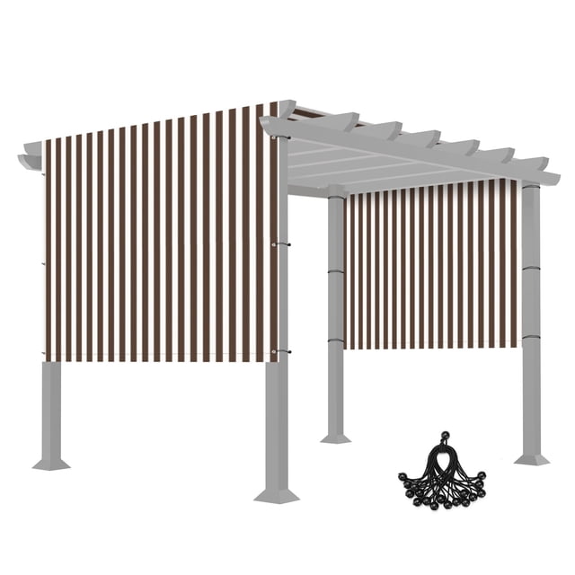 6x17 Ft Pergola Shade Cover Replacement Canopy Panel with Rod Pocket Outdoor displayed on a pergola frame. The striped canopy, crafted from durable 185gsm virgin HDPE material, provides breathable shade and UV30+ protection, blocking up to 97% of sunrays. Includes weighted rods and bungee cords for secure installation, perfect for outdoor shade solutions.
