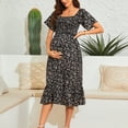 thumbnail image 4 of MEZZALL Robe Femme Florale à Encolure Carrée Robes Midi Robe de Maternité Enceinte Décontractée Robe Trapèze Longue Fluide à Smocks Robe Classique Tenue Quotidienne TTG, 4 of 6