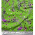 thumbnail image 1 of Soimoi Green Satin Silk Fabric Insects,Rose & Leaves Decor Fabric Printed Yard 42 Inch Wide, 1 of 3