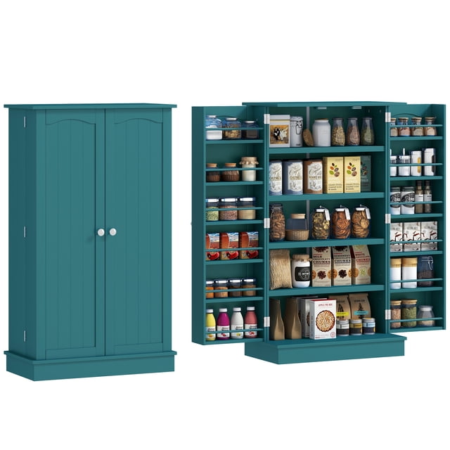 HOMCOM Armoire de Rangement pour Garde-Manger de Cuisine avec Étagères à 5 Niveaux Bleu Sarcelle