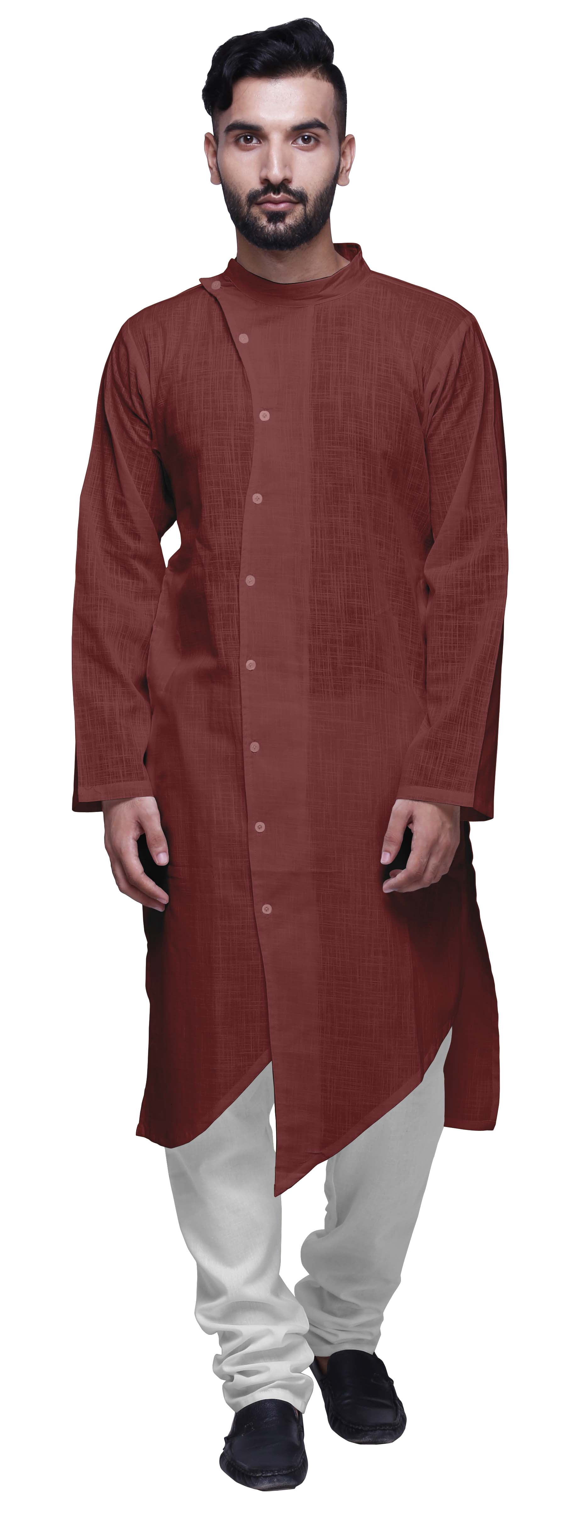 Atasi Kurta Long Uni pour Hommes Col Mandarin Chemise Habillée Décontractée pour Fête