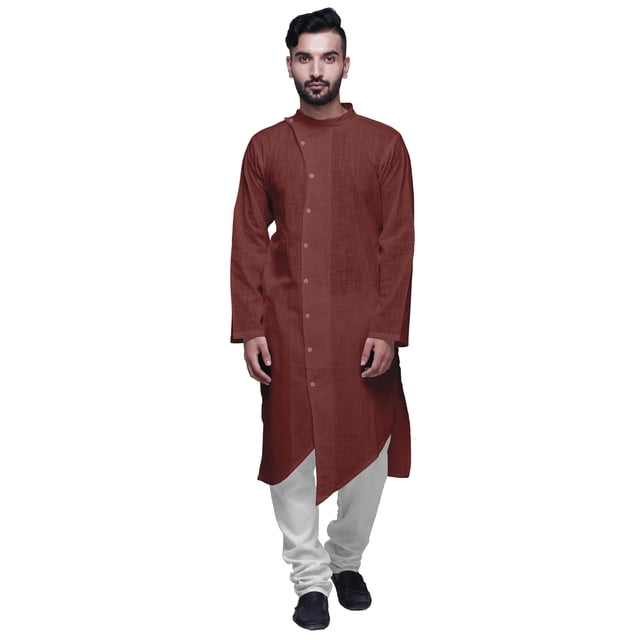 Atasi Kurta Long Uni pour Hommes Col Mandarin Chemise Habillée Décontractée pour Fête