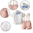 thumbnail image 2 of Qudderr Ensemble 3 Pcs pour Tout-Petits Garçons Bébé, Tenue de Gentleman, Robe de Mariage pour Enfants, Chemise à Manches Courtes + Nœud Papillon + Shorts à Bretelles, Ensemble d'Été en Coton 1-6 Ans, 2 of 8