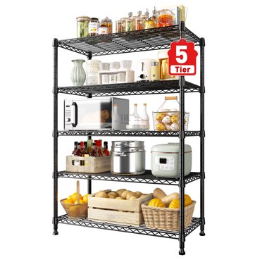 Exenoray Étagère Grillagée, 14 Pouces P x 29 Pouces L x 63” H Unité d'Étagères de Rangement en Acier Robuste avec Free Assembly, Conception Polyvalente à 5 Niveaux pour l'Organisation du Garage, de la Cuisine et du Bureau à Domicile