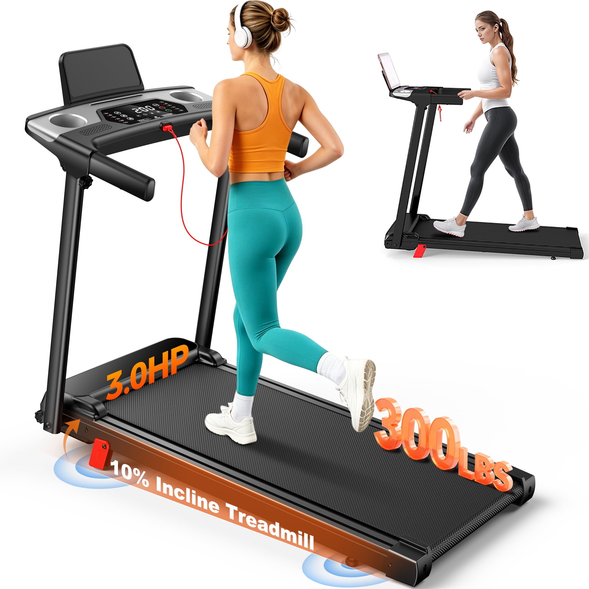 Tomile Foldable Treadmill for Home, 3.0 HP Portable Treadmill with Incline for Running Exercise, 300 lb Capacity