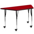 thumbnail image 1 of Mobile 29.5''W x 57.25''L Trapezoid Red Thermal Laminate Activity Table - Standard Height Adjustable Legs, 1 of 5