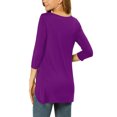 thumbnail image 3 of INSPIRE CHIC Hauts pour Femmes Col Rond Manches 3/4 Décor Boutons Ourlet Irrégulier Blouse Style Décontracté 2TG Violet, 3 of 7