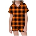 thumbnail image 2 of MIASHUI Pyjama pour Enfants Filles Garçons, Doux et Confortable, à Carreaux, Ensemble de 2 Pcs, Orange, 6-7 Ans, 2 of 4