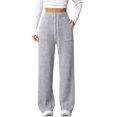 thumbnail image 4 of fatyb Womens Casual Ribbed Knit Pants Wide Leg Lounge Pants with Pockets Drawstring Loose Comfy Trousers, 4 of 7