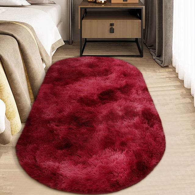 Hxlamzoo Fluffy Oval Area Rug, Soft Tie Dye Rug, Shaggy Colorful Rug, for Bedroom, Living Room, Teen Dorm, Baby Nursery, 11 Colors & 3 Sizes
