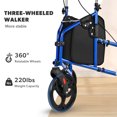 thumbnail image 2 of Déambulateur à 3 Roues Pliable, Roues Rotatives de 7 Pouces et Commande de Frein, Déambulateur à Hauteur Ajustable pour Aînés avec Sac de Rangement, Capacité de 220 Lb, 2 of 8