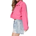 thumbnail image 3 of Diconna Women Crop Jean Jacket Casual Button down Ripped Denim Jacket with Rhinestone Tassel Fall Outwear, 3 of 8