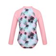 thumbnail image 2 of Kids Girls One Piece Long Sleeves Palm Trees Printed Swimsuit UV Protection Rash Guard Pink 14, 2 of 7