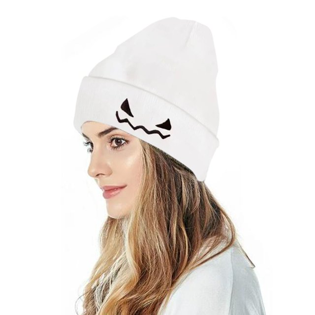 Unisex Knitted Hat Halloween Pumpkin Embroidery Funny Wool Pullover Hat