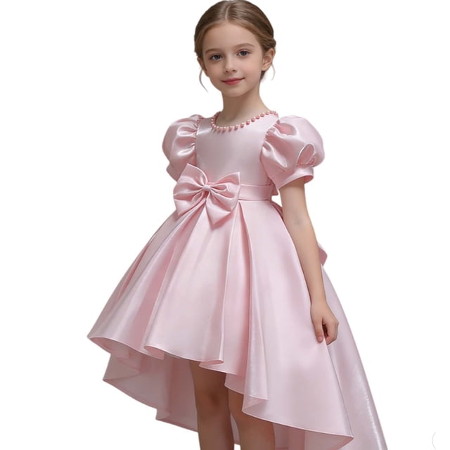 HXWCHs Robe Fille Élégante en Satin Dos Nu Robe de Concours pour Filles Performance sur Scène et Rose Pâle 3-4 Ans