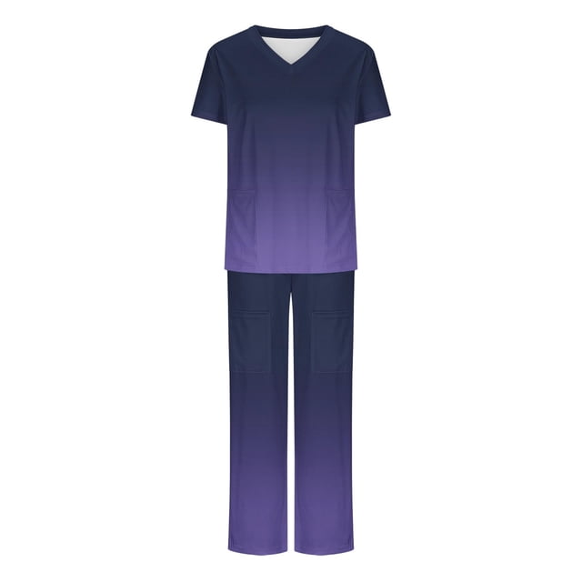 UPPADA Ensembles de Sarraus pour Femmes en Liquidation Liquidation, Ensemble de Sarraus Extensibles Colorés à Col en V Style Jogger pour Femmes, Uniforme d'Infirmière, Hauts de Sarrau à Manches Courtes et Pantalon Long à Jambe Grand, Ensemble de Tenue avec Poches, Ensemble de Sarraus pour Femmes