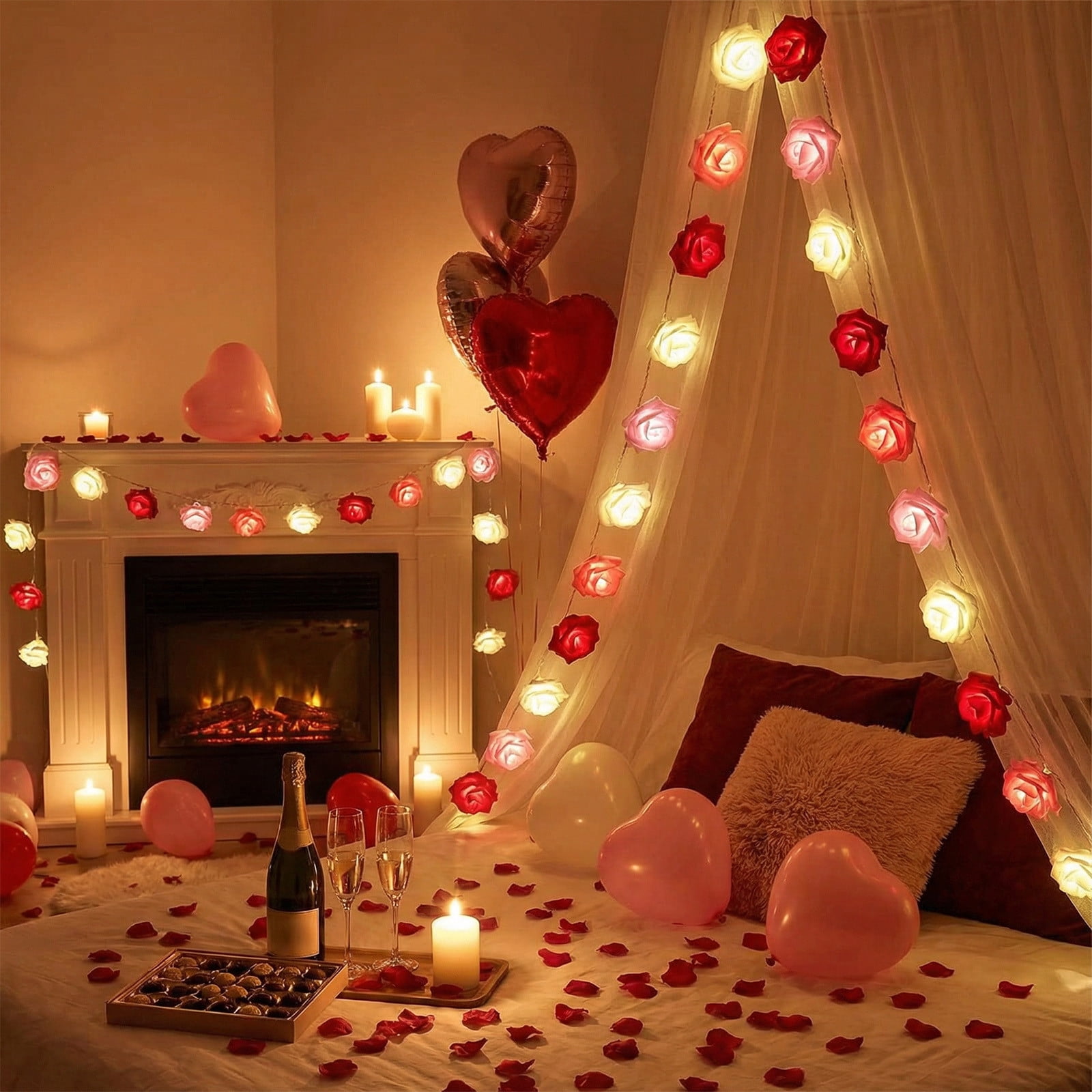 TOUMENY LED Heart String Lights, Romantic Mood Lighting for Bedroom Wedding Photography, Decorative Fairy Lights Enhance Ambiance
