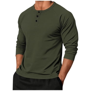 cfhntfmh T-Shirts Henley à Manches Longues pour Hommes, Décontractés, Couleur Unie, Col Ras du Cou, T-Shirt à Boutons, T-Shirt Basique, Hauts, Vêtements de Mode d'Automne