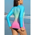 thumbnail image 4 of Women's Long Sleeve Rash Guard Sun Protection Zipper Gradient Swimsuit Top, 4 of 5