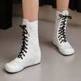 thumbnail image 4 of Fankiway Bottes Mi-Mollet à Lacets pour Femmes Semelle Plate Bout Rond Style Vintage Bottes d'Hiver Mode Blanc, 4 of 9