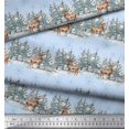 thumbnail image 2 of Soimoi Blue Modal Satin Fabric Reindeer & Snowflakes Tree Print Fabric by the Yard 42 Inch Wide, 2 of 5