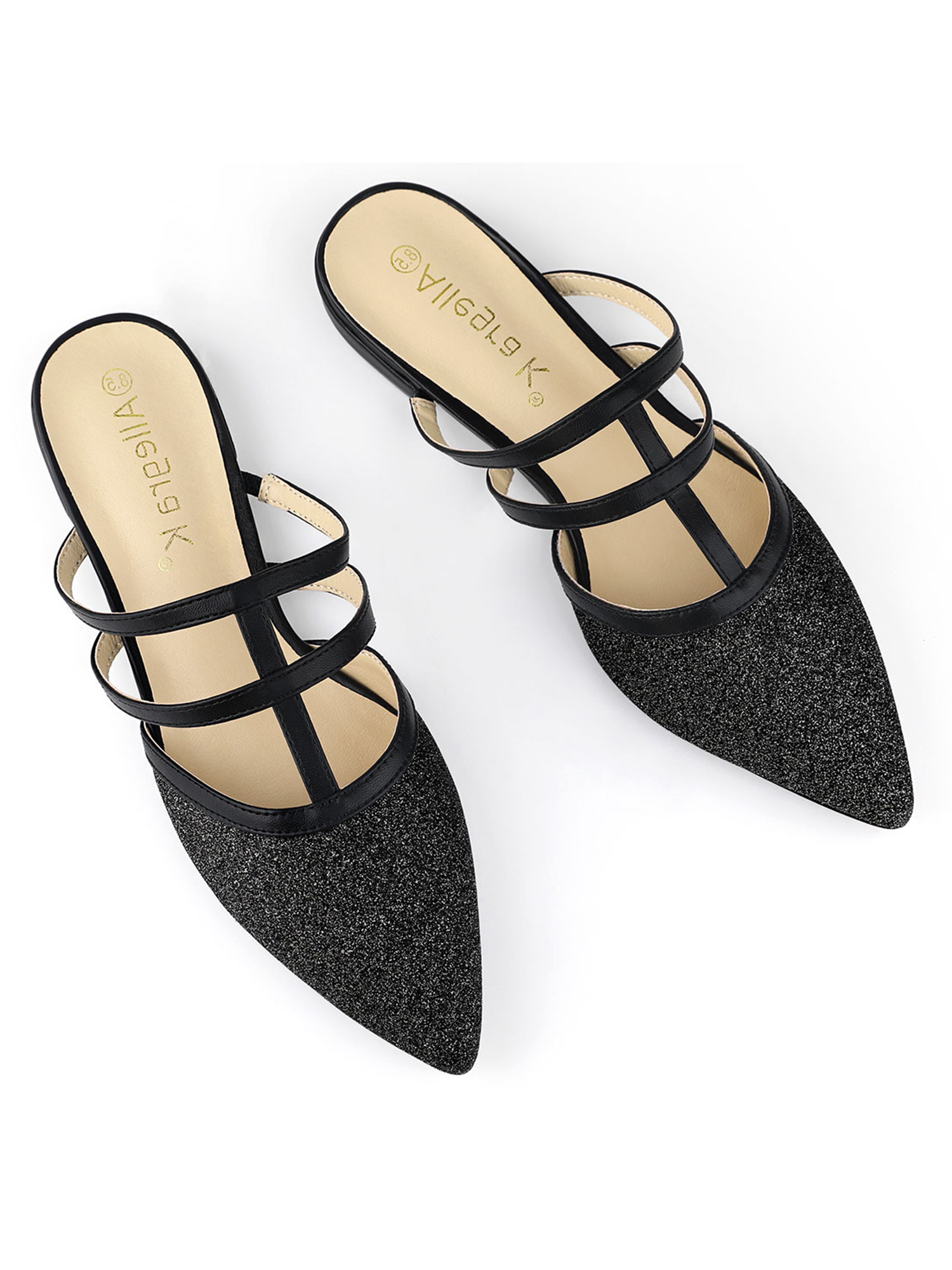 BLISSFUL STEP Mules Plates à Paillettes pour Femmes à Bout Pointu