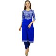 thumbnail image 1 of Phagun Kurta en Coton pour Femmes Tunique Bleue Ethnique Manches 3/4 Kurta-6, 1 of 8