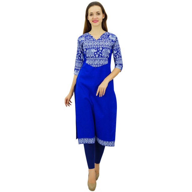 Phagun Kurta en Coton pour Femmes Tunique Bleue Ethnique Manches 3/4 Kurta-6
