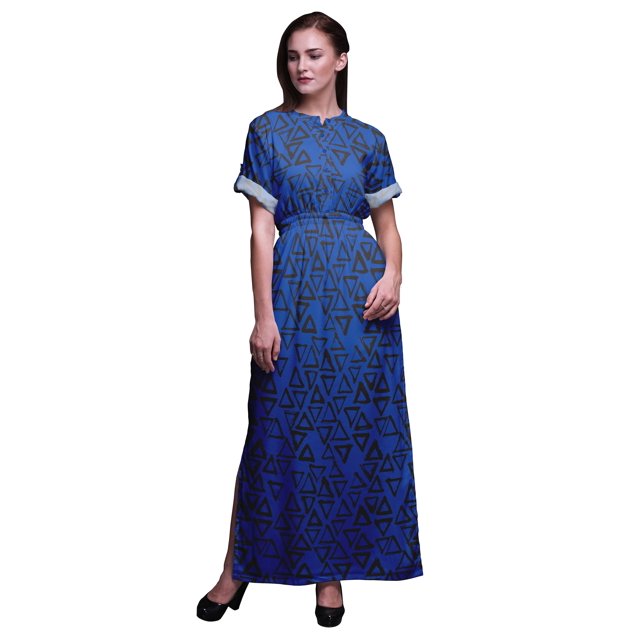 Bimba Rayon Triangle Geometric Womens Printed Side Slit SummerDressLong Maxi Gown-Medium