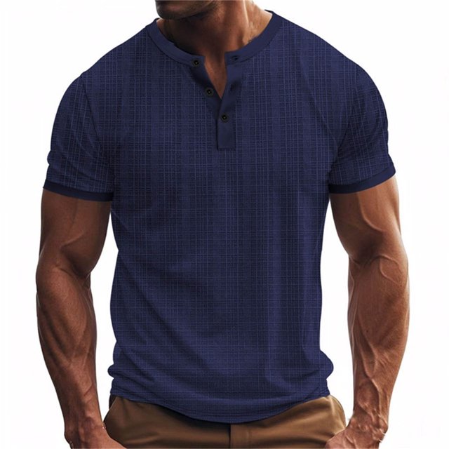 BEFOKA Mens Summer Short Sleeve Tops,Summer Tops Clearance,Man Leisure Button Solid Color Ventilation Short Sleeve Round Neck Top