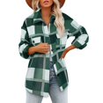 thumbnail image 1 of EGNMCR Womens Plaid Shacket Jacket Button Long Sleeve Shirt Coat Fall Winter Loose Flannel Jacket, 1 of 8