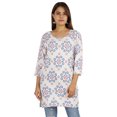 thumbnail image 1 of Moomaya Femmes Tops Rayonne Bloc Imprimé Tunique 3/4 Manches Tunique Blouse d'Été, 1 of 8