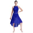 thumbnail image 2 of RUNQHUI Costume de Danse Lyrique pour Femme Robe Asymétrique Froncée avec Strass Justaucorps à Jupe de Danse Moderne Bleu TG, 2 of 7