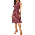 thumbnail image 4 of INSPIRE CHIC Robe Midi à Fleurs pour Femme Été Décontractée Invitée de Mariage Sans Manches m Bourgogne, 4 of 7