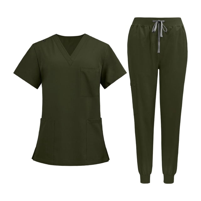 TISHITA Nursing Uniform Scrub Set Nurse Top and Pants V Neckline Clothes Work Suits XXL