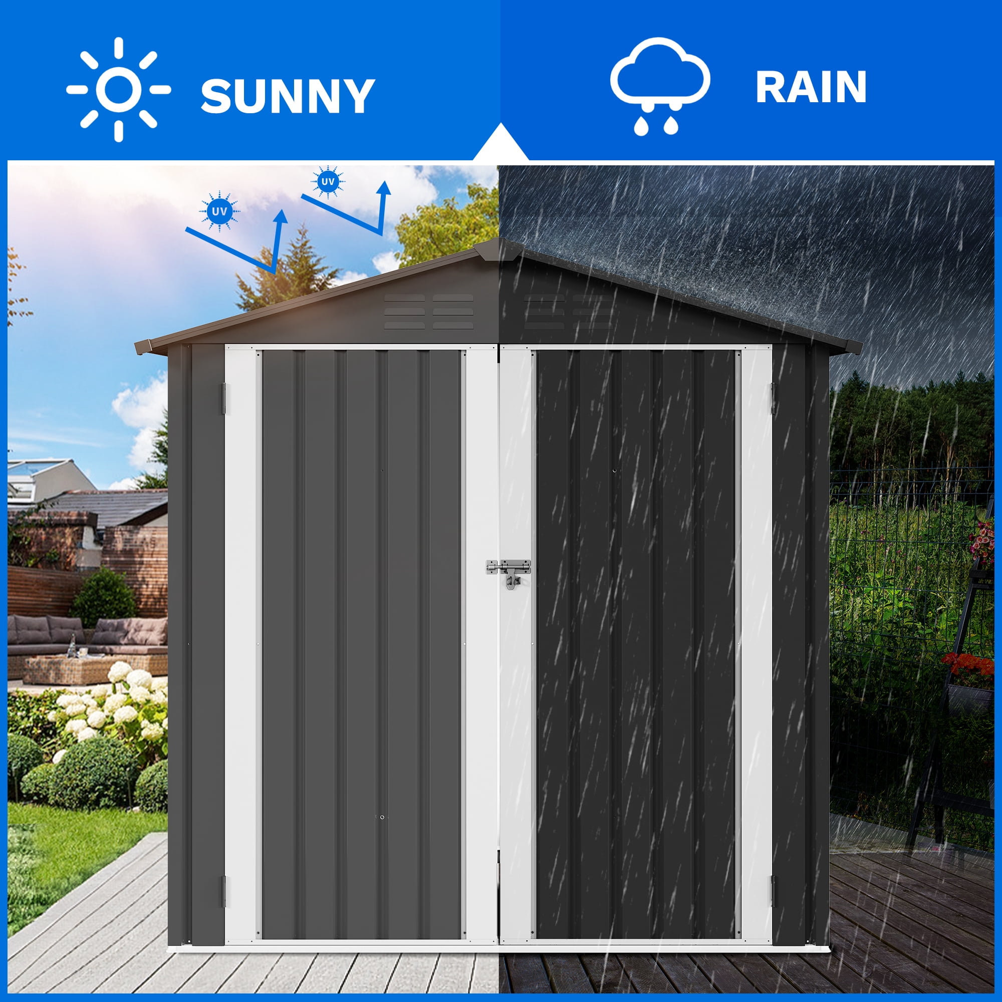 DEXTRUS 7x5 ft Metal Outdoor Shed with Air Vent & Lockable Door