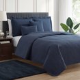 thumbnail image 2 of Clara Clark Home Quilt Set Bedspread - Ultra Soft Microfiber Embossed Grid Weave Pinsonic Lightweight - Quilted Comforter 5 Piece Bedding Set - 2 Pillow Shams, 2 Euro Shams - King, Navy Blue, 2 of 4