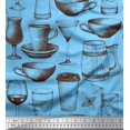 thumbnail image 1 of Soimoi polyester Crepe Fabric Jug,Wine Glass & Cups Print Sewing Fabric Yard 42 Inch Wide, 1 of 3