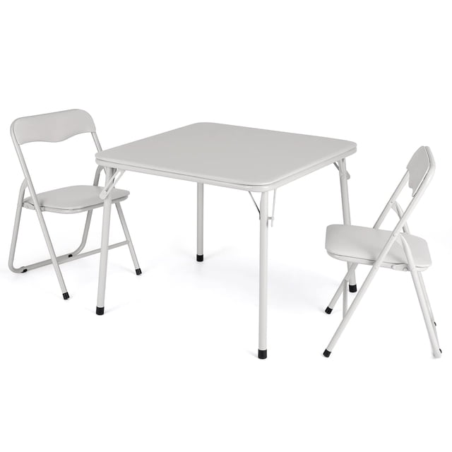 Bingirl Foldable Table with 2 Upholstered Chairs and Cushioned Seats - Beige