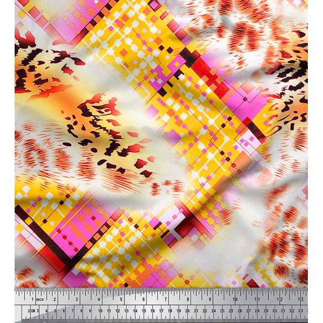 Soimoi Yellow Rayon Fabric Geometric & Leopard Animal Skin Fabric Prints By Yard 42 Inch Wide