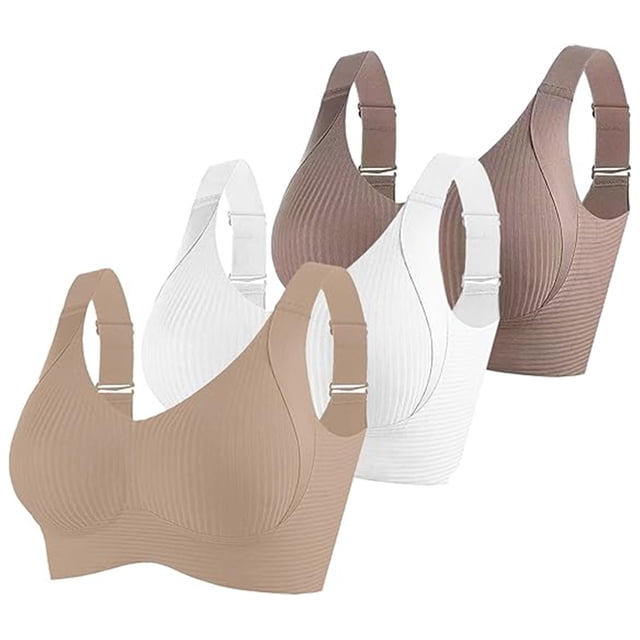 3 Pack Women Plus Size Push-Up Bras No Underwire T-Shirt Bralettes Ribbed Full Coverage Sports Everyday Bras Multicolor, 36/80BCD